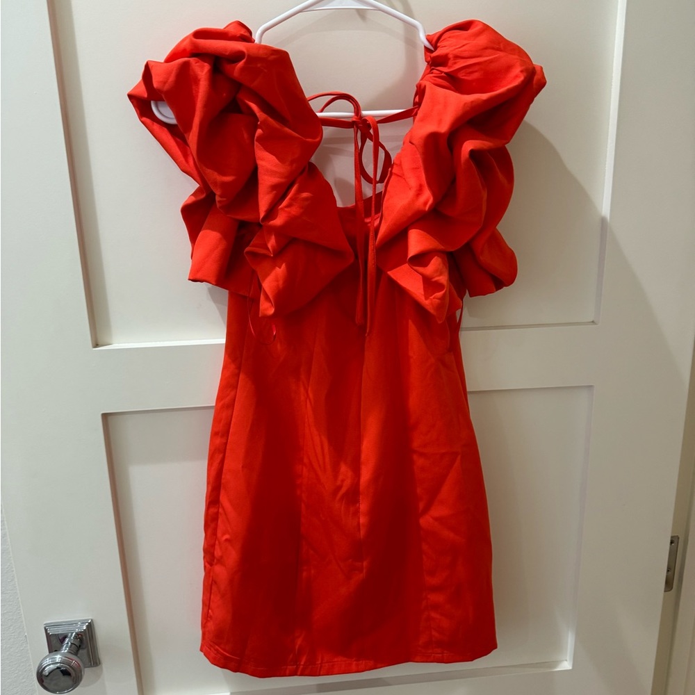 Hausen red mini ruffle sleeve